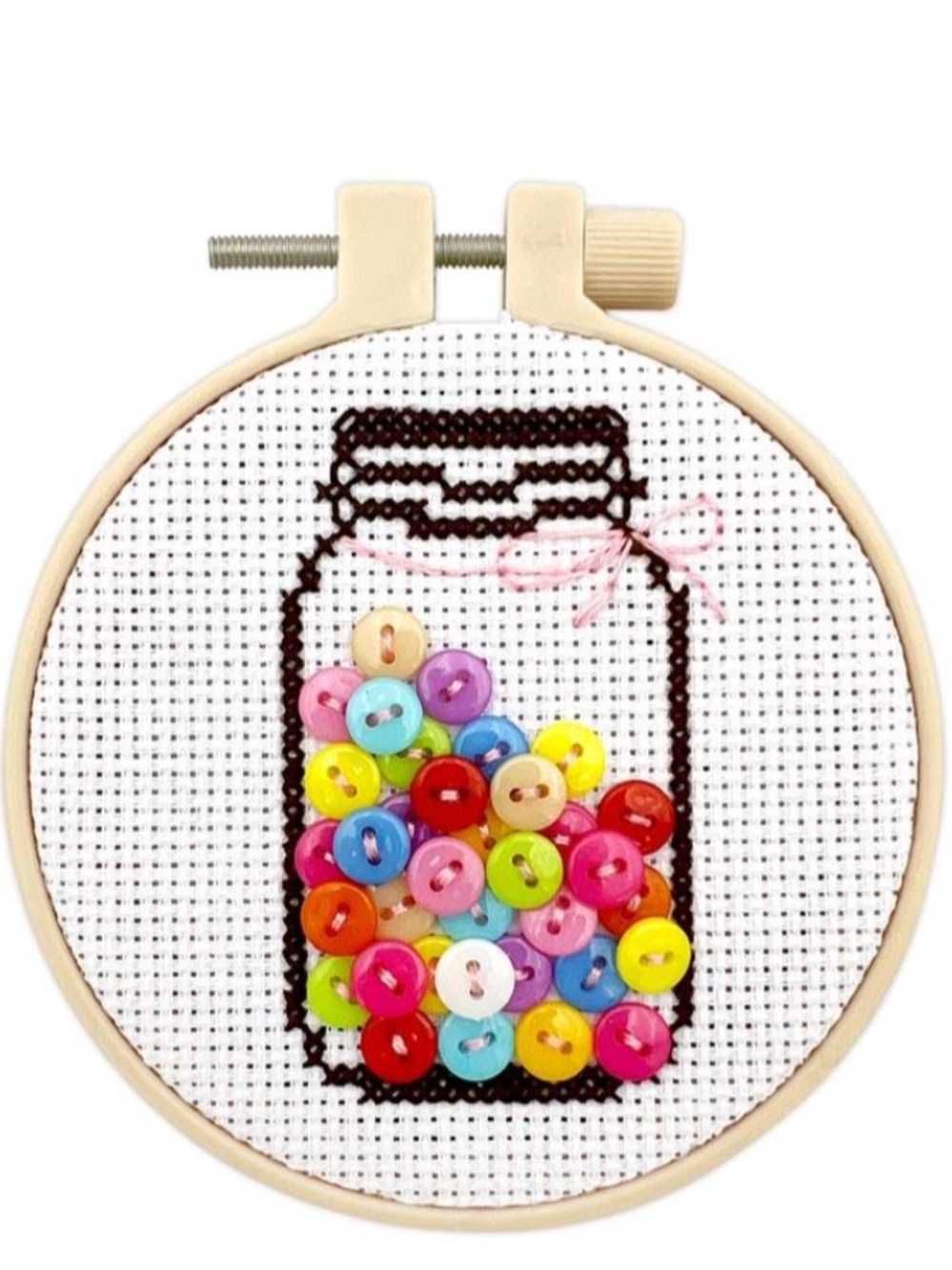 Mini Button Cross-Stitch Kit - Pastel Multi - Picture 1 of 7